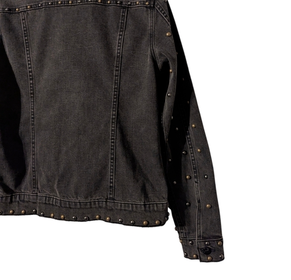 Driftwood Genna Studded Button Down Black Distress Denim Jacket Western Bronze - Picture 11 of 15